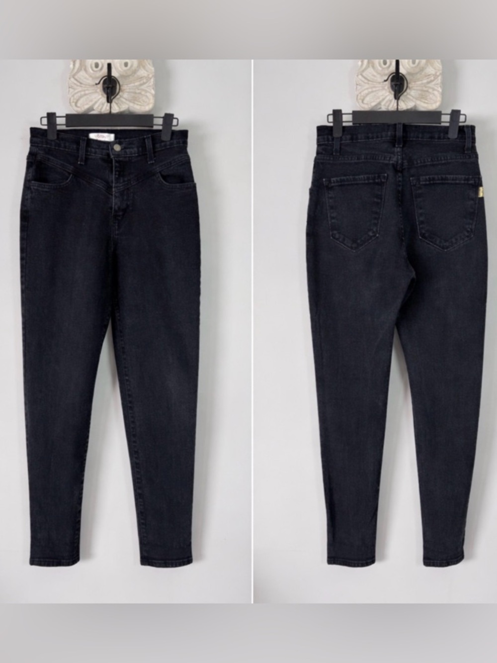 Vibrant M.I.U. Black Washed High Rise Skinny Jeans Chevron Yolk Stretch USA W26